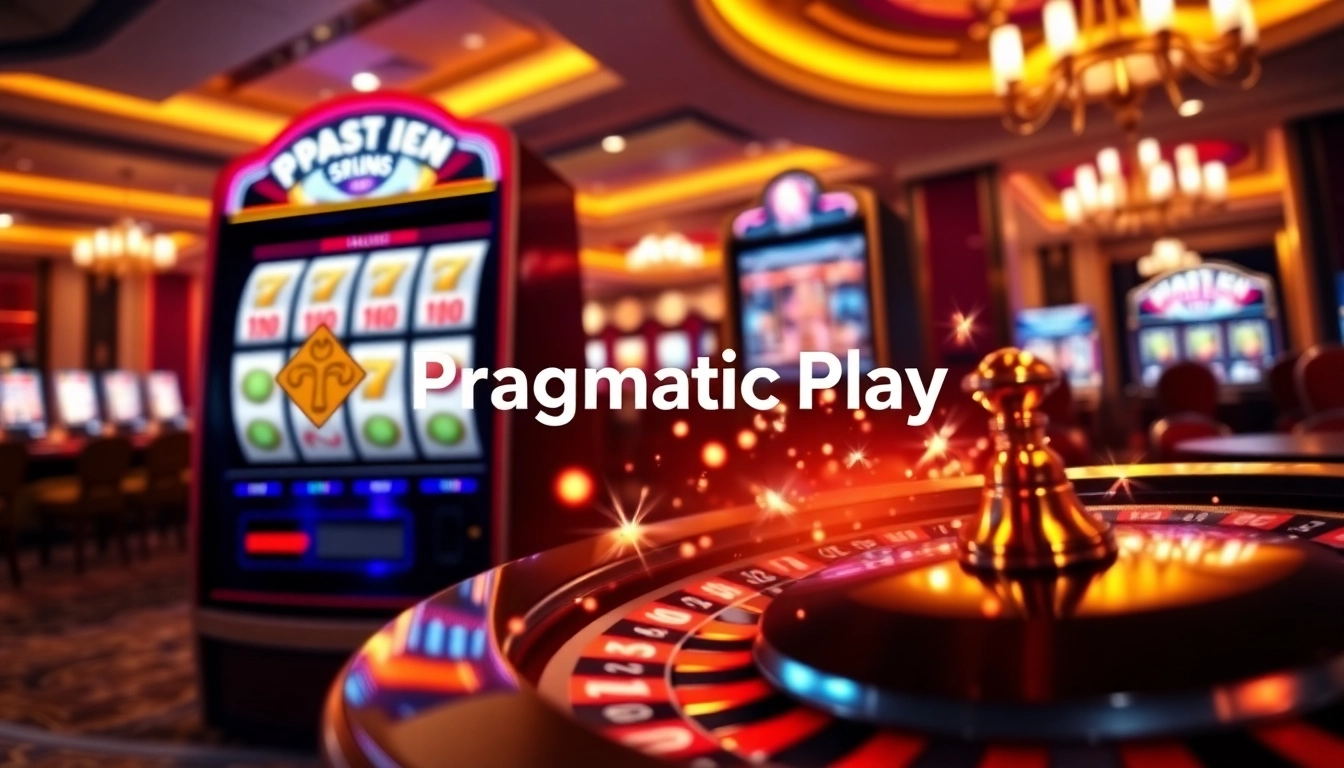 Pragmatic Play slot machine spinning among glamorous casino decor and vibrant atmosphere.