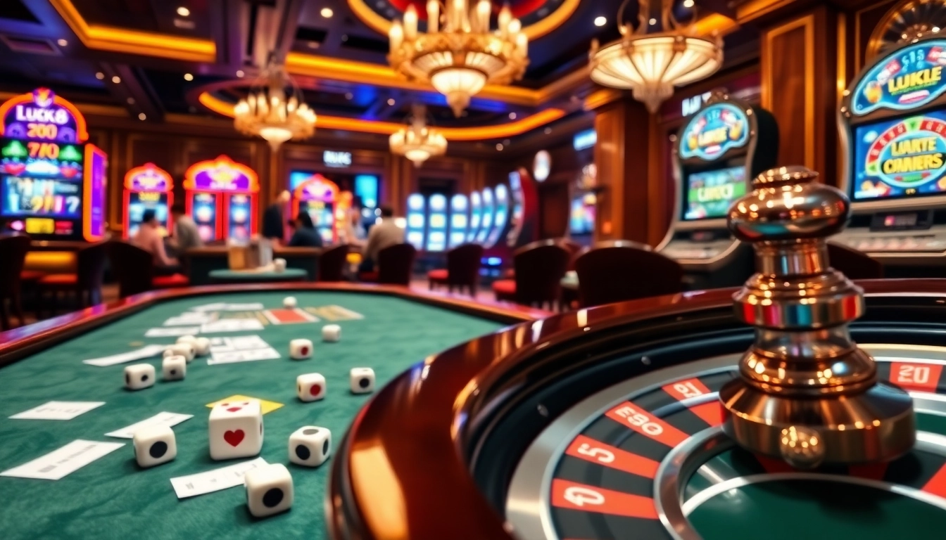 LUCK8 players engaging with immersive casino games and a vibrant gambling atmosphere.