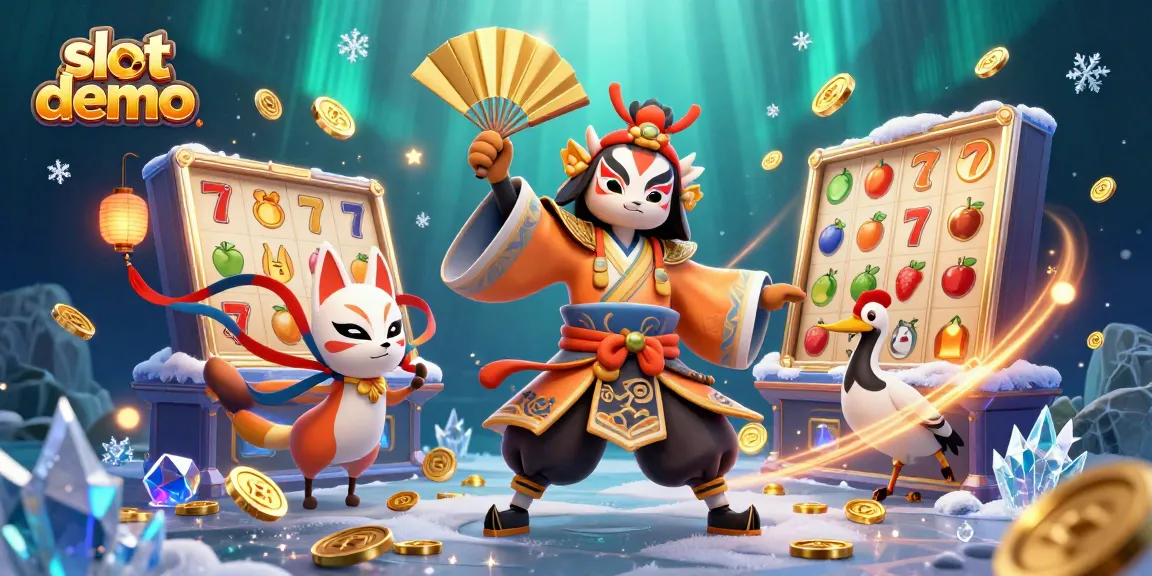 การเล่นเกม slot demo ที่เต็มไปด้วยสัญลักษณ์สล็อตและตัวละครในบรรยากาศคาสิโน