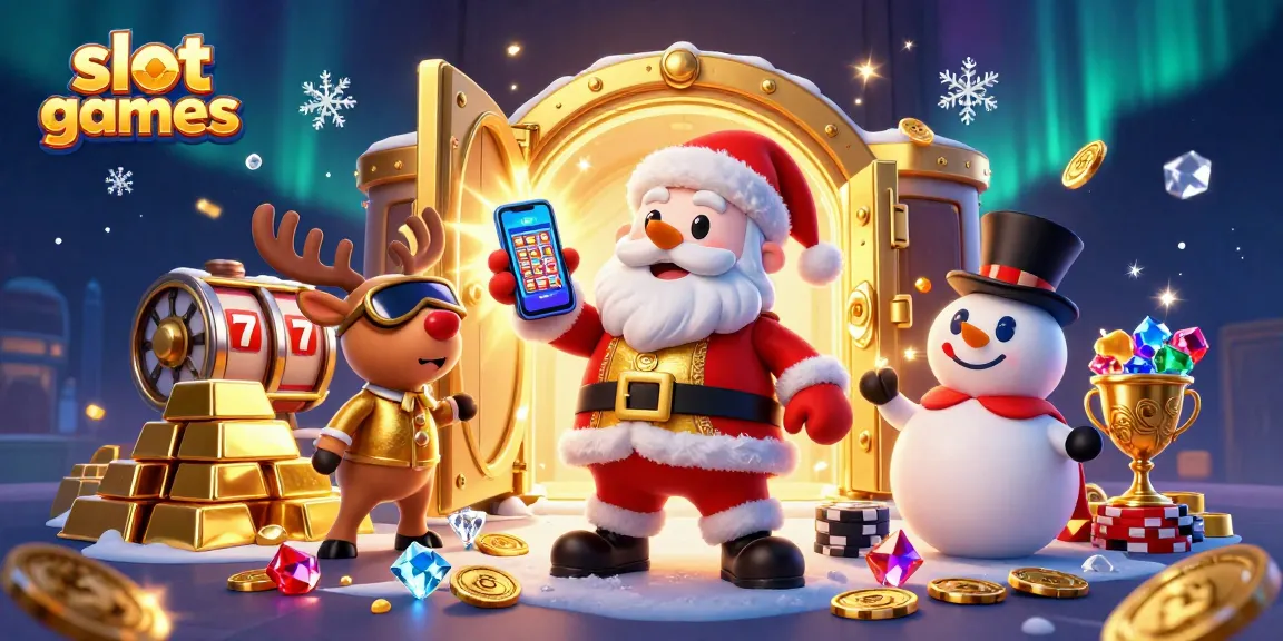 Experience thrilling slot games with Santa Claus and friends in a vibrant casino setting.